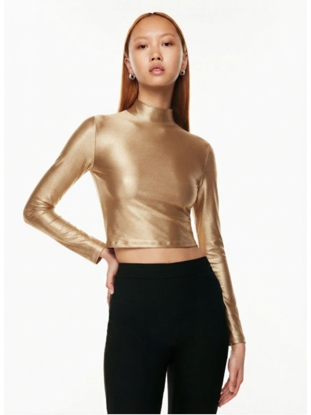 Babaton Satinette Mockneck Longsleeve Large Oxford Tan Aritzia NWT
